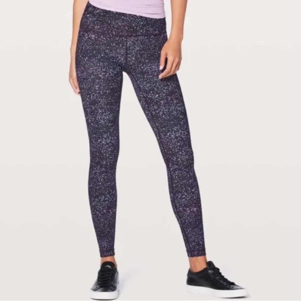 Lululemon Leggings Size 4 Wunder Under 28” EUC Galaxy Splatter Black Purple